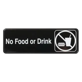 Winco SGN-333 Information Sign, "No Food or Drink", 3" x 9", Black