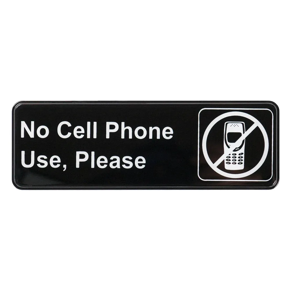 Winco SGN-334 Information Sign, "No Cell Phone Use, Please", 3" x 9", Black