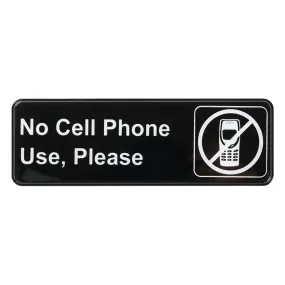 Winco SGN-334 Information Sign, "No Cell Phone Use, Please", 3" x 9", Black