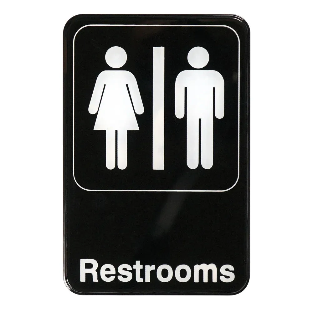 Winco SGN-603 Information Sign, "Restrooms", 6" x 9", Black