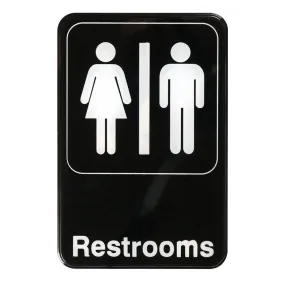 Winco SGN-603 Information Sign, "Restrooms", 6" x 9", Black